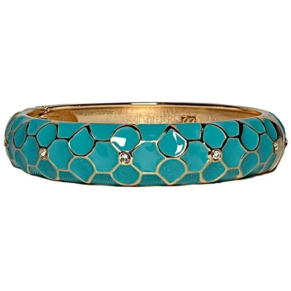 Tommy Bahama B28439 Blue Enamel Bangle Bracelet Curacao Moroccan Tile Gems Gold - Picture 2 of 13